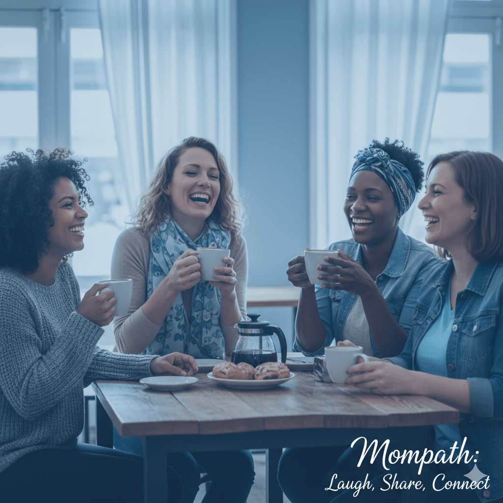 Mompath - Family walking together on a forest path, surrounded by circular moments of shared experiences and intentional presence